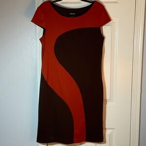 Chetta B Red and Brown Dress, size 12, fully lined, short sleeve, side zipper